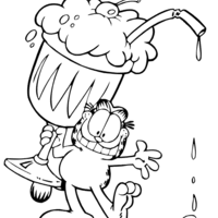 Desenho de Garfield e copo de sundae para colorir