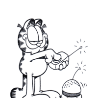 Desenho de Garfield e hambúrguer de controle remoto para colorir