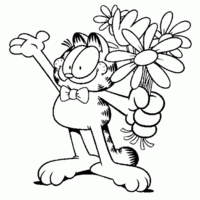 Desenho de Garfield e flores  para colorir