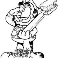 Desenho de Garfield e escova de dentes para colorir