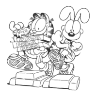 Desenho de Garfield e Odie  comendo pizza para colorir