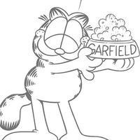 Desenho de Garfield e seu prato de comida para colorir
