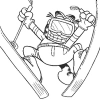 Desenho de Garfield esquiando para colorir