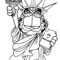 Desenho de Garfield como Estátua da Liberdade para colorir