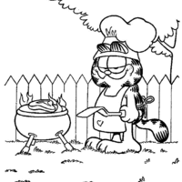 Desenho de Garfield e churrasqueira para colorir