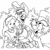Desenho de Alice, Chapeleiro Louco e Lebre de Março para colorir