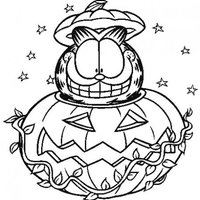 Desenho de Garfield na abóbora do Halloween para colorir