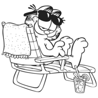 Desenho de Garfield na cadeira de praia para colorir