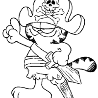 Desenho de Garfield pirata da perna de pau para colorir