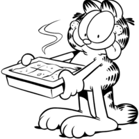 Desenho de Garfield segurando torta para colorir