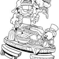 Desenho de Garfield preparando comida para colorir