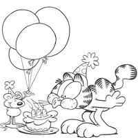 Desenho de Garfield soprando velas para colorir