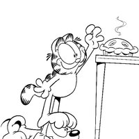Desenho de Garfield tentando pegar torta para colorir