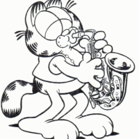 Desenho de Garfield tocando saxofone para colorir