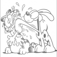 Desenho de Odie lambendo Garfield para colorir