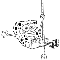 Desenho de Bob Esponja fazendo rapel com corda para colorir