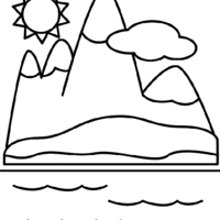 Desenho de Montanha na praia para colorir
