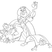 Desenho de Rainha de Copas e Alice para colorir