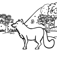 Desenho de Lobo na floresta para colorir