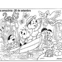 Desenho de Turma da Monica na Floresta Amazônica para colorir