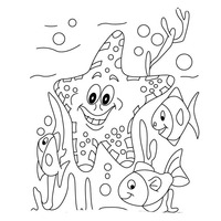 Desenho de Estrela-do-mar no aquário para colorir