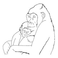Desenho de Bebê gorila dormindo no colo da mãe para colorir