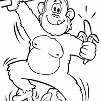 Desenho de Gorila filhote comendo banana para colorir