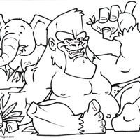 Desenho de Gorila e elefante para colorir