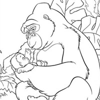 Desenho de Mamãe gorila e filhote para colorir