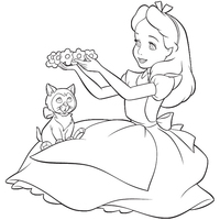 Desenho de Alice com coroa de flores para colorir