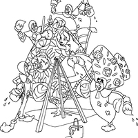 Desenho de Alice e cartas do baralho para colorir
