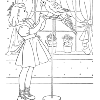Desenho de Menina e papagaio para colorir