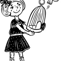 Desenho de Menina soltando passarinho da gaiola para colorir