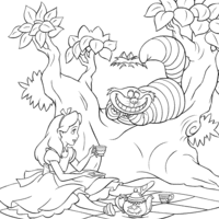 Desenho de Alice e o Gato de Cheshire para colorir