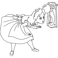 Desenho de Alice olhando pela fechadura para colorir