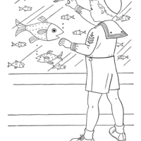 Desenho de Menino no aquário para colorir
