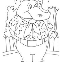 Desenho de Rinoceronte com camisa e calça para colorir