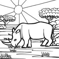 Desenho de Rinoceronte na savana para colorir