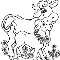 Desenho de Mamãe vaca e filhote para colorir
