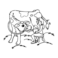 Desenho de Menina ordenhando vaca para colorir