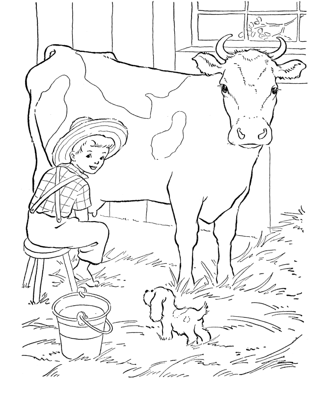 Menino tirando leite da vaca