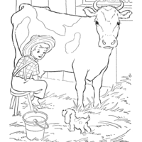Desenho de Menino tirando leite da vaca para colorir