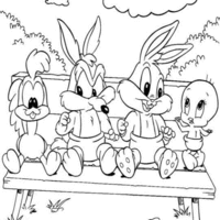Desenho de Bebês Looney Tunes no banco da praça para colorir