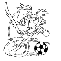 Desenho de Coiote e Papa Léguas jogando futebol para colorir