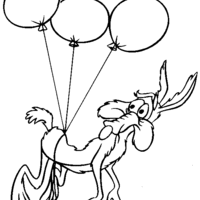 Desenho de Coiote voando com bolas de soprar para colorir