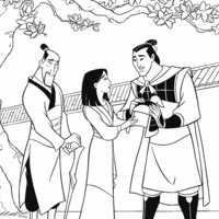 Desenho de Mulan conhecendo Shang para colorir