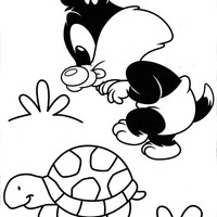 Desenho de Frajola baby e tartaruga para colorir