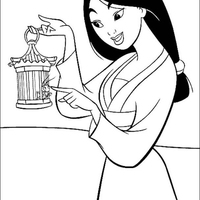 Desenho de Mulan com seu mascote para colorir
