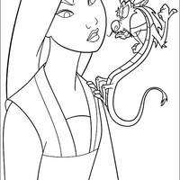 Desenho de Mulan e o pequeno dragão para colorir