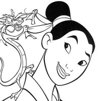 Desenho de Mulan e seu amigo dragão para colorir